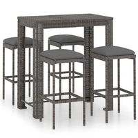 conjunto muebles bar jardin 5 uds  mesa y sillas y cojines ratan sintetico gris
