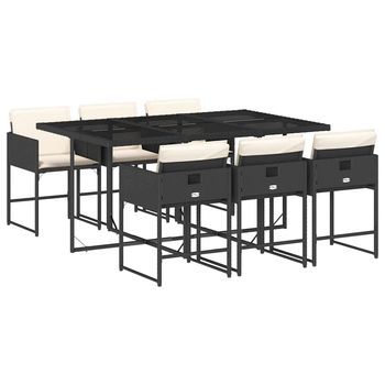Set De Comedor De Jardín 7 Pzas Y Cojines Ratán Sintético Negro Cfw294131