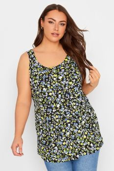 Yours Top Negro De Flores Con Tirantes Anchos, Mujer Curvy Y Tallas Grandes, Yours