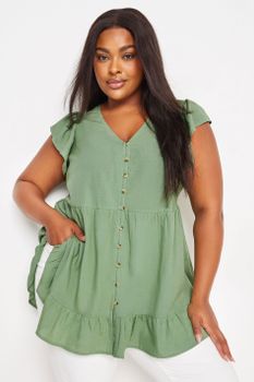 Yours Blusa Verde Salvia Con Lino, Mujer Curvy Y Tallas Grandes, Yours