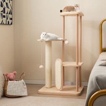 Torre Para Gatos Tabla Poste Rascador Sisal Percha Acolchada Plataforma Juguete Colgante Centro Actividades Beige