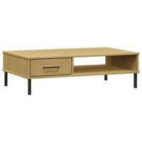 mesa de cafe - mesa de centro patas de metal oslo madera maciza pino marron