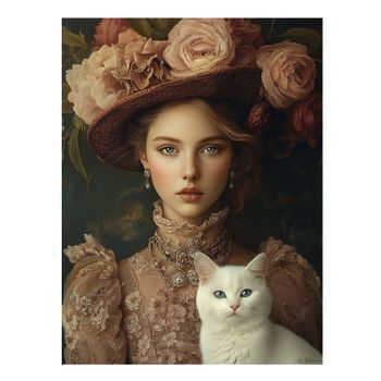 Cuadro Mujer con gato y flores en aluminio dibond multicolor 100x75 cm