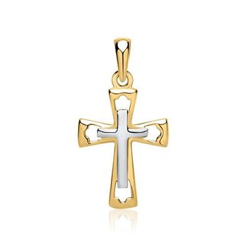 Colgante de cruz: oro de 8 quilates blanco amarillo