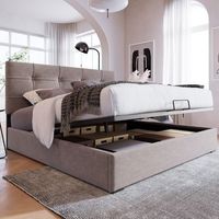 cama contenedor 140 x 200 cm - terciopelo - cabecero ajustable - somier de laminas - gris claro