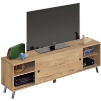 mesa para tv kamet 2 puertas correderas color roble gold salon comedor estilo industrial 52x160x40 cm
