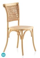 pack 4 sillas madera de olmo con asiento y respaldo trenzado
