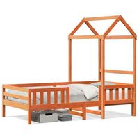cama individual  cama para adultos  estructura cama con techo madera maciza pino marron 90x200 cm