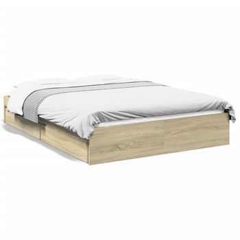 Cama Matrimonial | Cama Para Adultos | Cama Con Cajones Madera Ingeniería Roble Sonoma 140x200 Cm