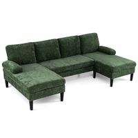 costway sofa modular u 4 plazas con 2 tumbonas laterales reposabrazos 4 cojines respaldo almohadillas pie para salon oficina verde oscuro