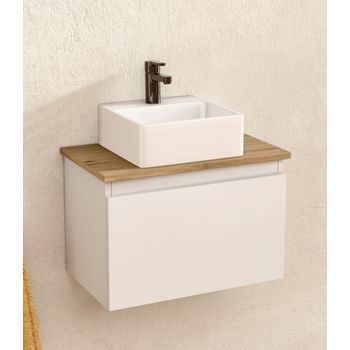 Mueble Baño Suspendido 49,5cm Blanco/roble Lavabo Cuadrado Bellobath