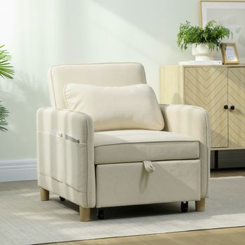 Sofá Cama Individual De Poliéster Homcom 74x85,5x82 Cm Beige