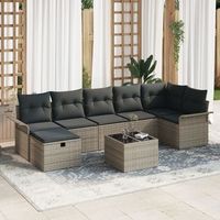 conjunto de sofa de jardin  de 8 piezas con cojines en gris ratan poliester v1117 unico  gris