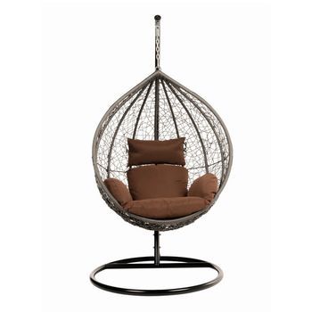 Silla Colgante De Poliratán Con Armazón Cielo - Gris/marrón