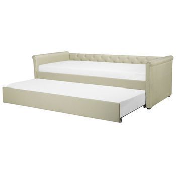 Cama Nido Tapizada Beige 80 X 200 Cm Con Somier Y Cabecero Acolchado Libourne