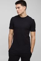 hombre camiseta basica ajustada al musculo con cuello de caja negro