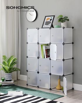 Estantería modular de 12 cubos con puertas de plástico blanco