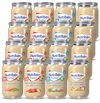 Nutribén Potitos Variados Pollo, Pollo y Ternera, Merluza, Frutas +6m 16 uds