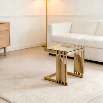 Mesa Auxiliar - Mueble De Salón - Cristal Templado Y Acero Inoxidable - Dorado (32x32x37cm)