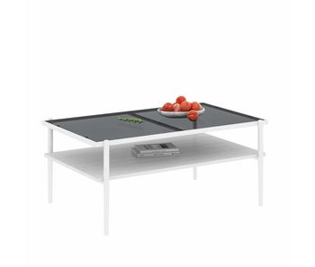 Mesa de centro 97,5x61,5 cm - vidrio templado, patas de metal, moderno - gris+blanco