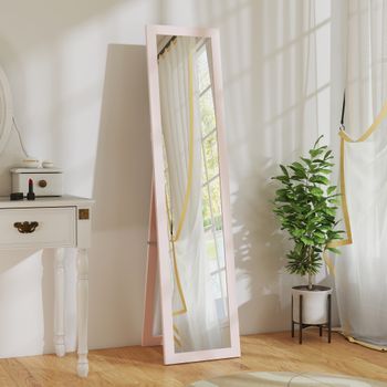 Espejo De Cuerpo Entero De Mdf Vidrio Homcom 157x37cm Rosa Claro