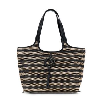bolso shopping con detalle de malla con rosca. black