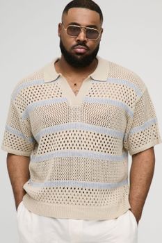 Polo Plus Recto Oversize De Punto Con Rayas, Beige