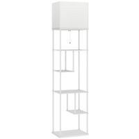 homcom lampara de pie con estantes temperaturas de color ajustable 3000k-6500k control remoto bombilla e27 blanco