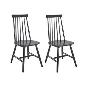 Conjunto De 2 Sillas De Comedor De Madera Maciza Estilo Rústico Negro Burbank