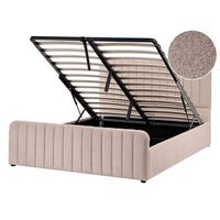 cama con almacenaje elevable de boucle acolchado patas metal 140 x 200 cm beige lunan