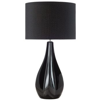 Lámpara De Mesa Con Pantalla En Forma De Tambor De Seda Sintética Porcelana Negra 60 Cm  Salón Glamour Santee