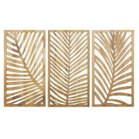 decoraciones de pared de madera de mango y hojas de palma x3 48x90 cm