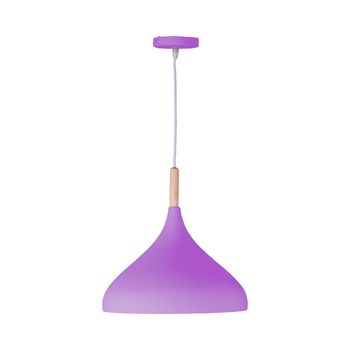 BEL AIR HOME - Lámpara Colgante Baviera - 1xE-27 (BOMBILLA NO INCLUIDA) - Diámetro 30 cm - Metal y Madera - Altura Ajustable (MORADO)