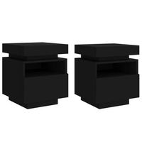 juego de 2 mesitas de noche con cajones y luces led rgb 40 x 39 x 485 cm madera contrachapada negra dec032835