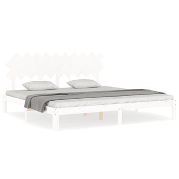 Cama Doble | Cama Para Adultos | Estructura De Cama Con Cabecero Madera Maciza Blanco 200x200 Cm