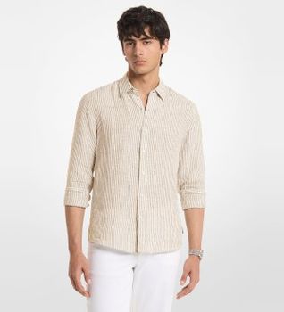 Michael Kors para hombre. CS64005GXE Camisa de lino beige (S), Casual, Manga larga