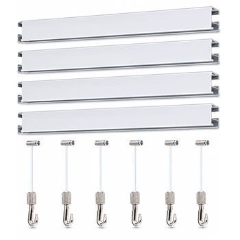 Colgar Cuadros Sin Agujeros Pack 6 Metros Eurohang Guías Aluminio Blanco Mate 150 Cm Con 6 Colgadores Fast Nylon Clips Tapas Tornillos
