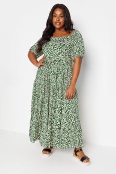 Yours Vestido Largo Escalonado De Florecillas Verdes, Mujer Curvy Y Tallas Grandes, Yours