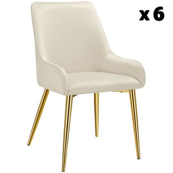 6 sillas de comedor tapizadas, acero, aspecto aterciopelado, beige