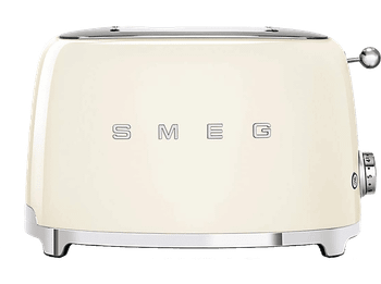 Tostadora - Smeg TSF01CREU, 950 W, 2 rebanadas cortas, ranuras, 50's Style, Acabado brillante, Crema