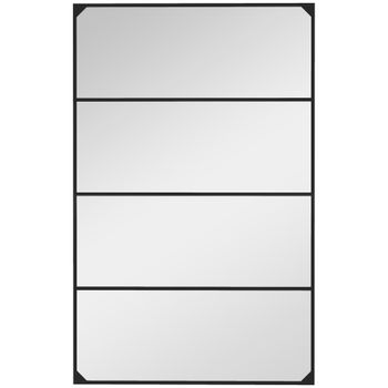 HOMCOM Espejo mural estilo ventana rectangular de estilo industrial horizontal o vertical con 4 ganchos en metal Negro 109x69 cm   Aosom España