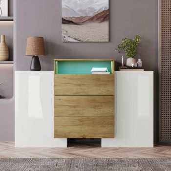 Aparador de diseño contemporáneo con led, 2 puertas y 3 cajones