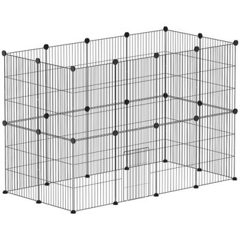 PawHut Jaula para Animales Pequeños Valla Metálica Modular para Mascotas con Puerta y Paneles de Acero 120x60x80 cm Negro