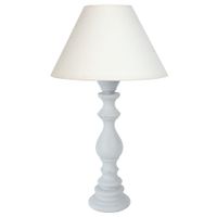 lampara de mesa columna madera blanco pantalla crudo