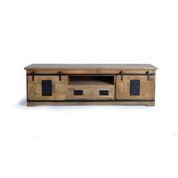 mueble televisor en madera de mango estilo industrial con dos puertas