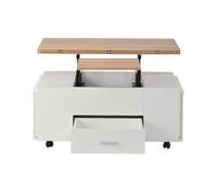 mesa de centro ajustable - multifuncional 4 en 1 con cajones y 4 taburetes - blanco  madera natural