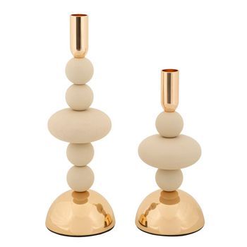 Portavelas De Metal Color Crema Y Dorado (set De 2, Ø 10x22-10x30 Cm)