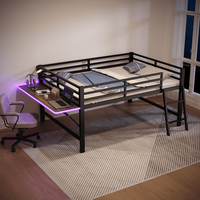 cama doble metalica con escritorio integrado escalera barrera y tira led 140x200 cm negra