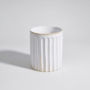 Juego de bote de gres blanco y utensilios de madera de acacia