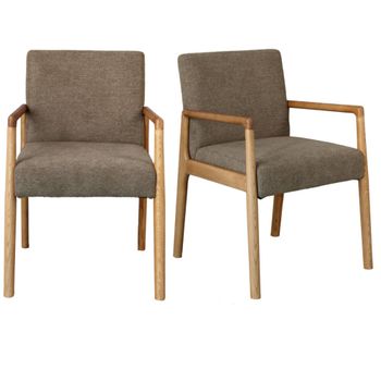 Sillón de mesa, tela marrón y fresno natural (x2)
